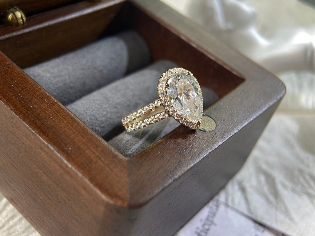 1.0 - 3.50 CT Pear Lab Grown Diamond Halo Setting Engagement Ring