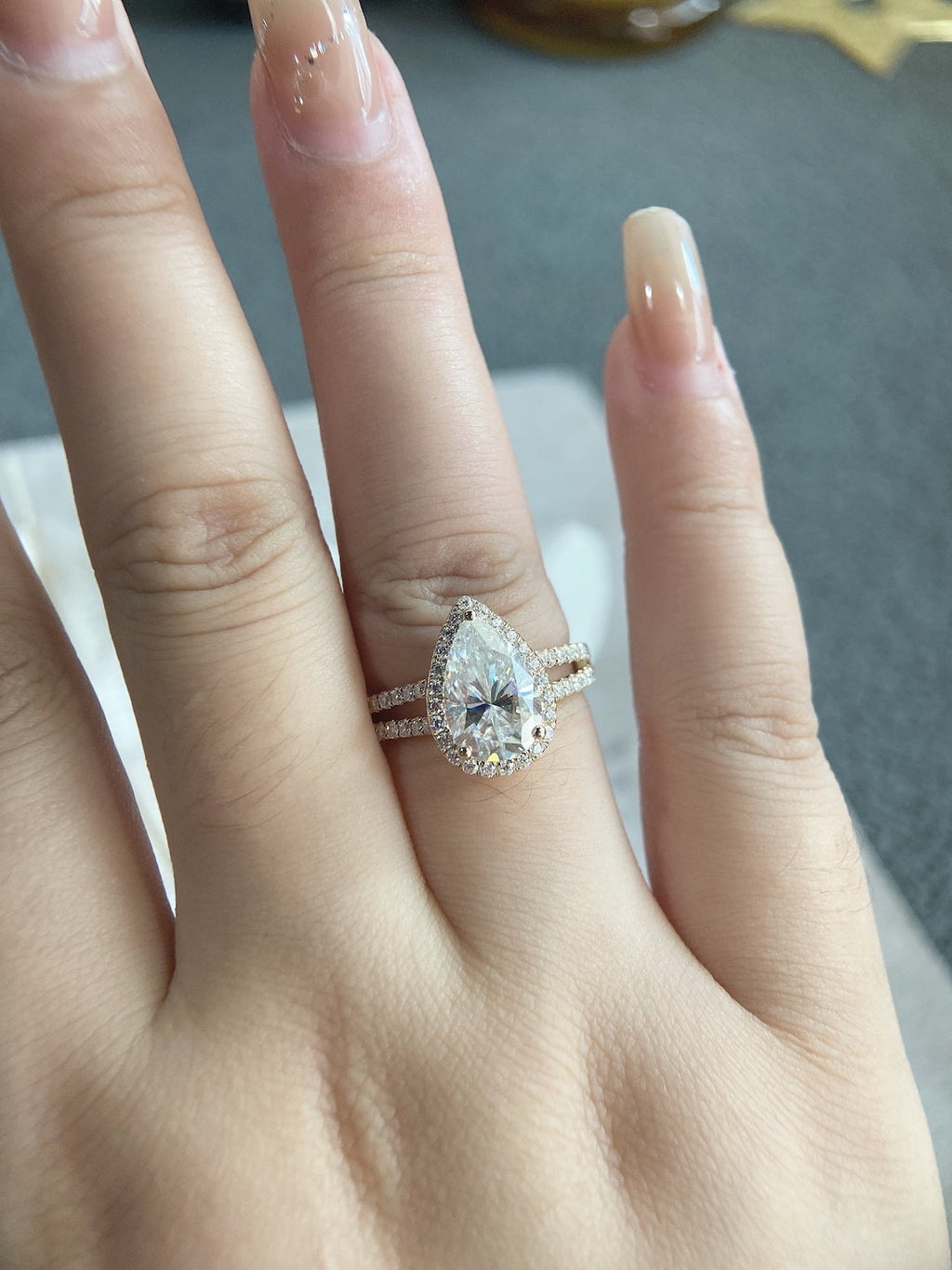 1.0 - 3.50 CT Pear Lab Grown Diamond Halo Setting Engagement Ring