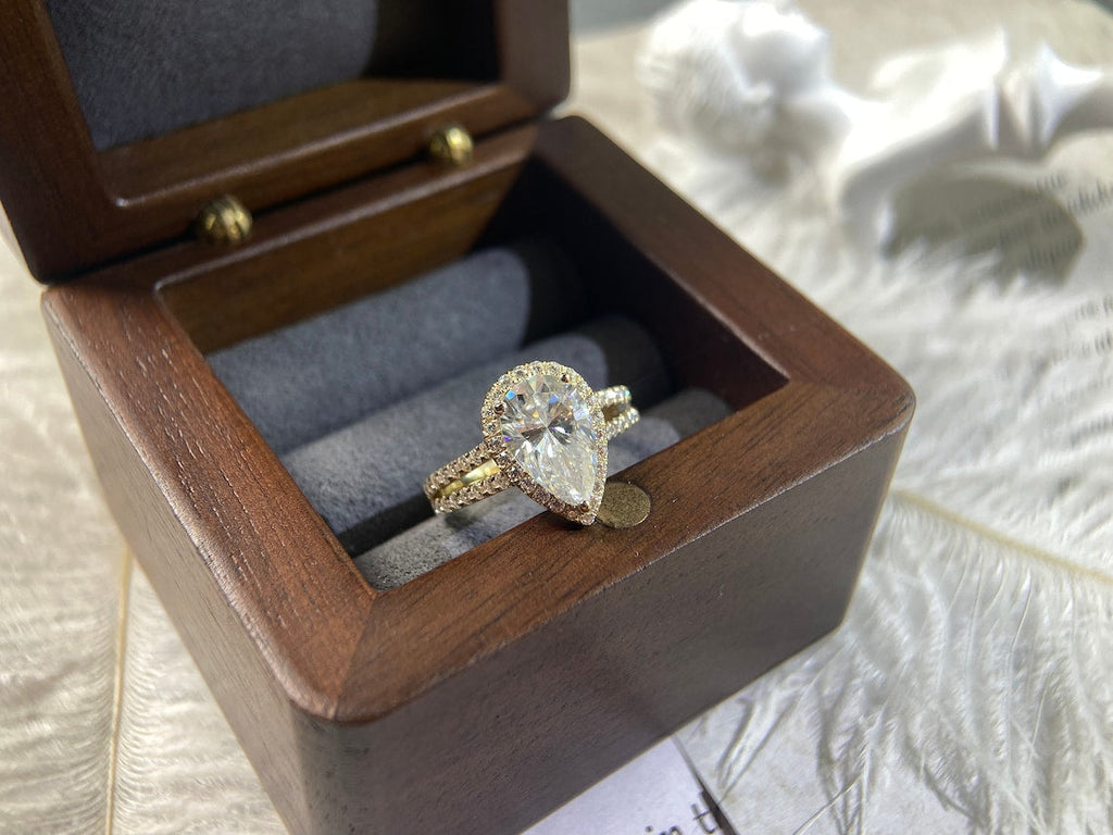1.0 - 3.50 CT Pear Lab Grown Diamond Halo Setting Engagement Ring