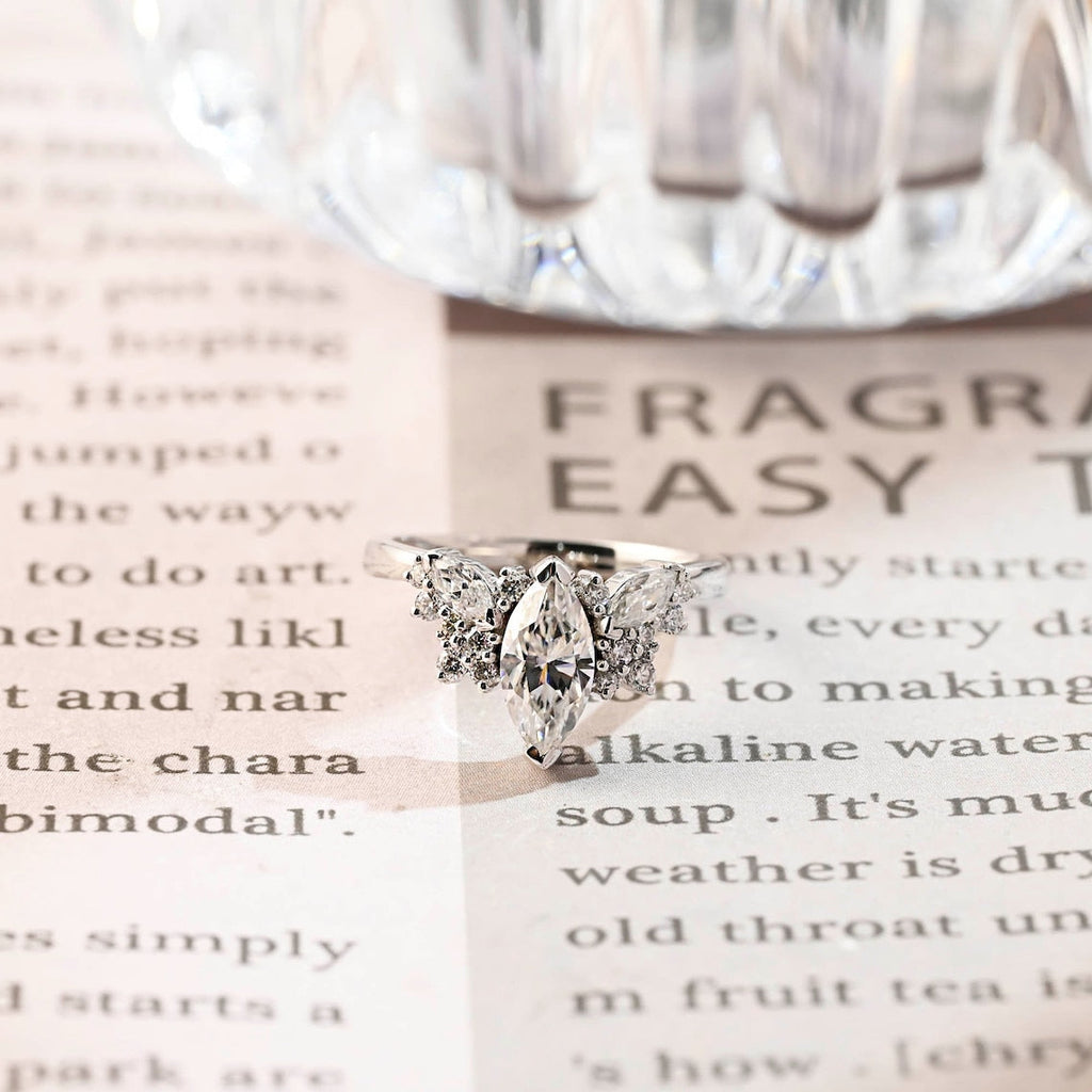 1.0 - 3.50 CT Marquise Cut Lab Grown Diamond Cluster Engagement Ring