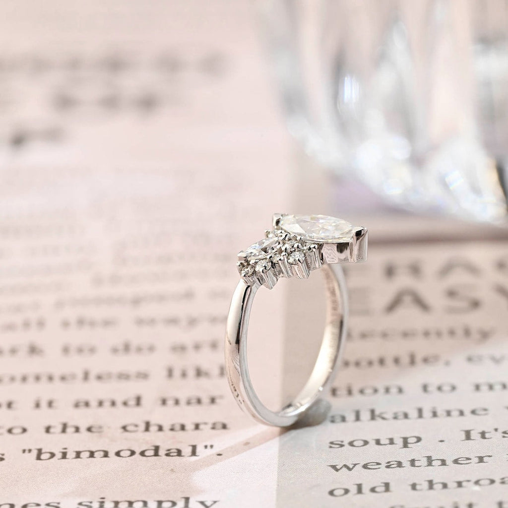 1.0 - 3.50 CT Marquise Cut Lab Grown Diamond Cluster Engagement Ring