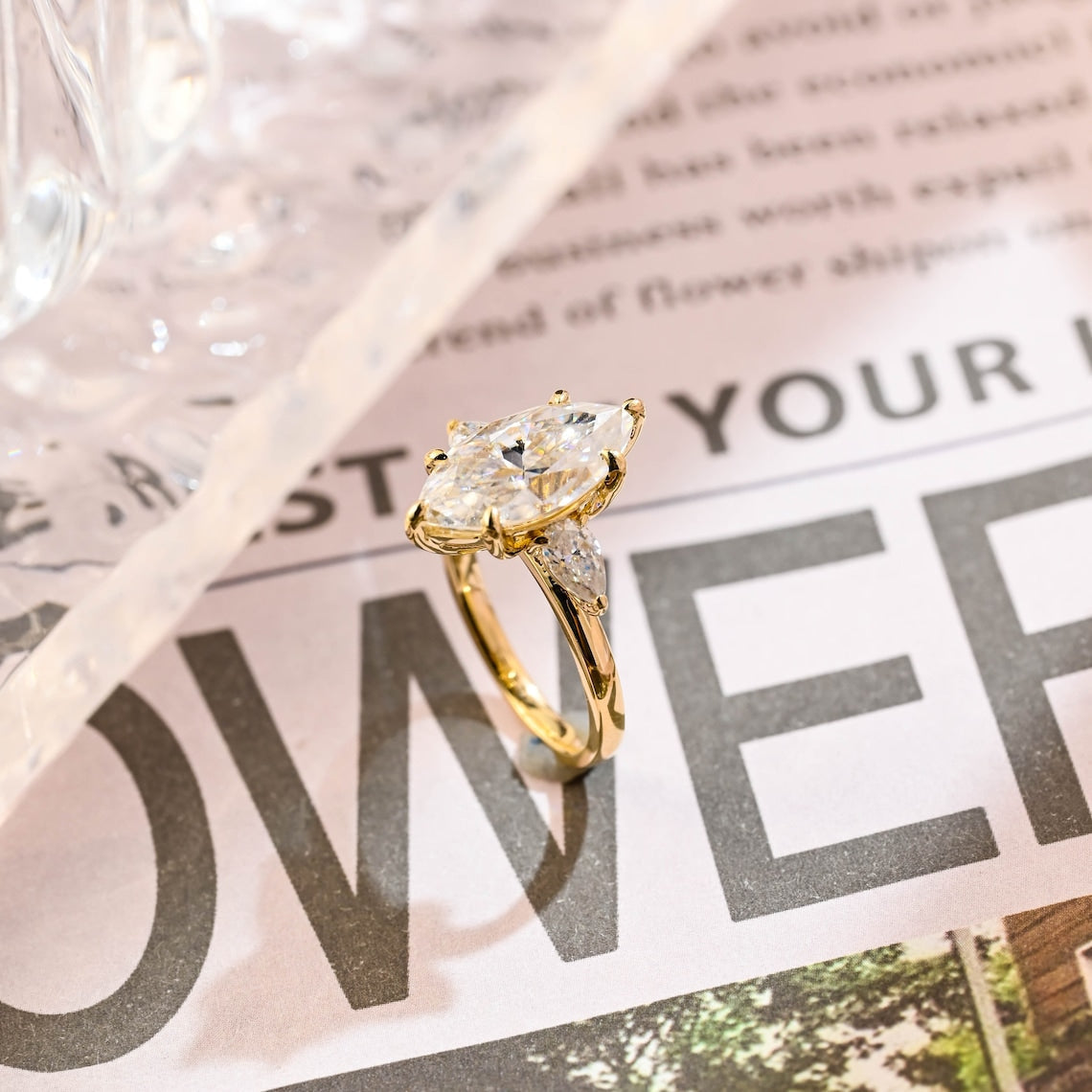 1.0 - 3.50 CT Marquise Cut Lab Grown Diamond Three Stone Engagement Ring