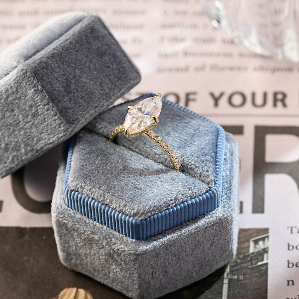 1.0 - 3.50 CT Marquise Cut Lab Grown Diamond Pavé Engagement Ring