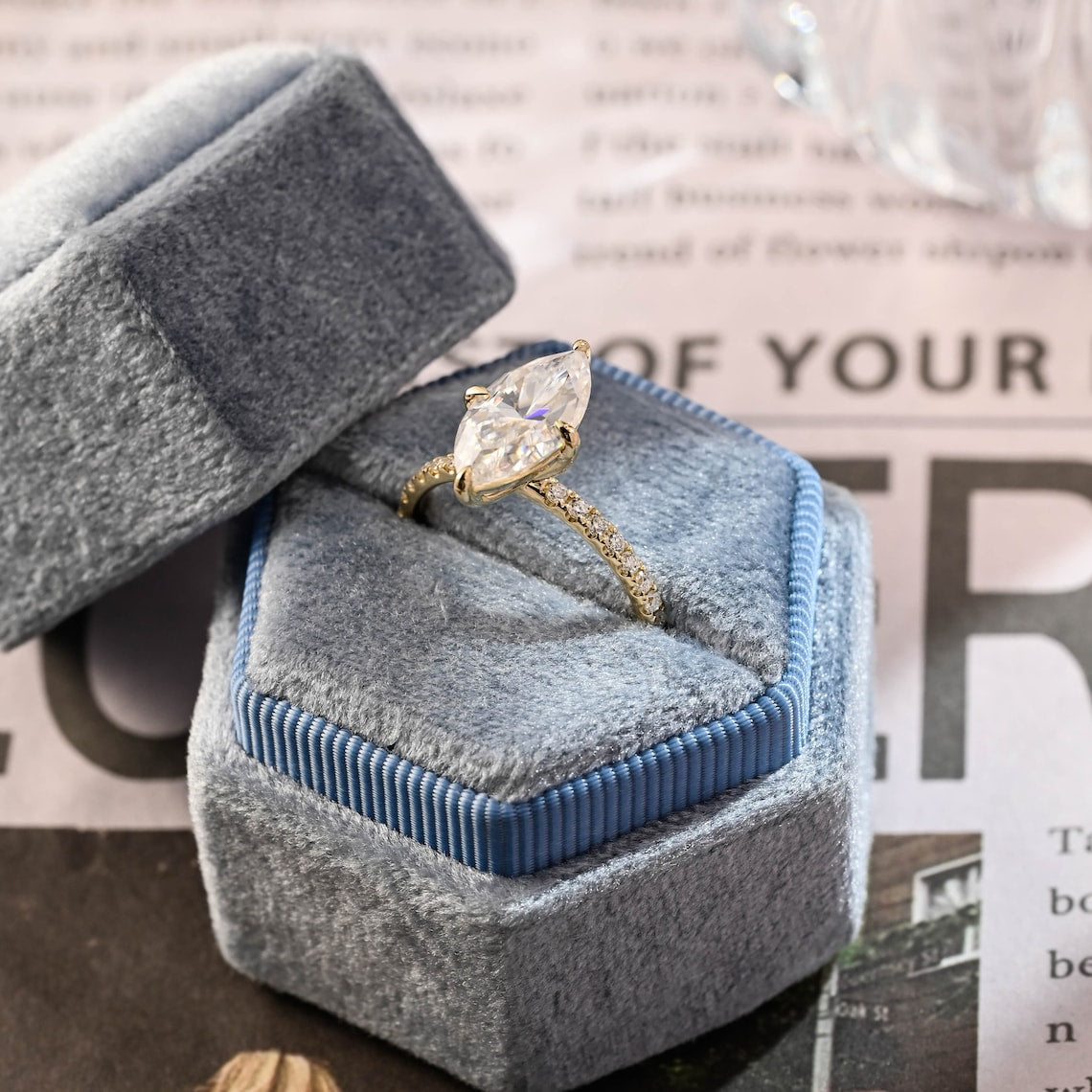 1.0 - 3.50 CT Marquise Cut Lab Grown Diamond Pavé Engagement Ring