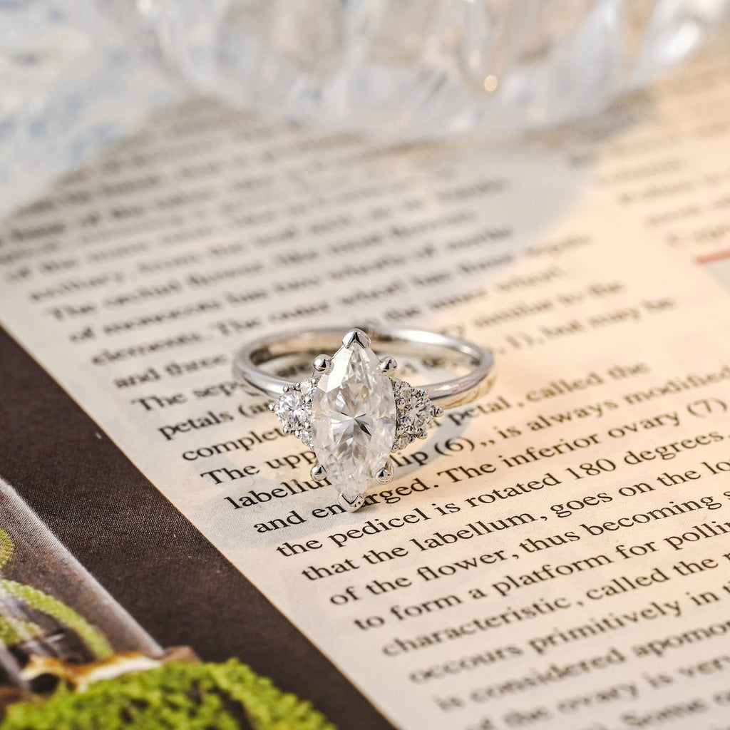 1.0 - 3.50 CT Marquise Lab Grown Diamond Cluster Setting Engagement Ring