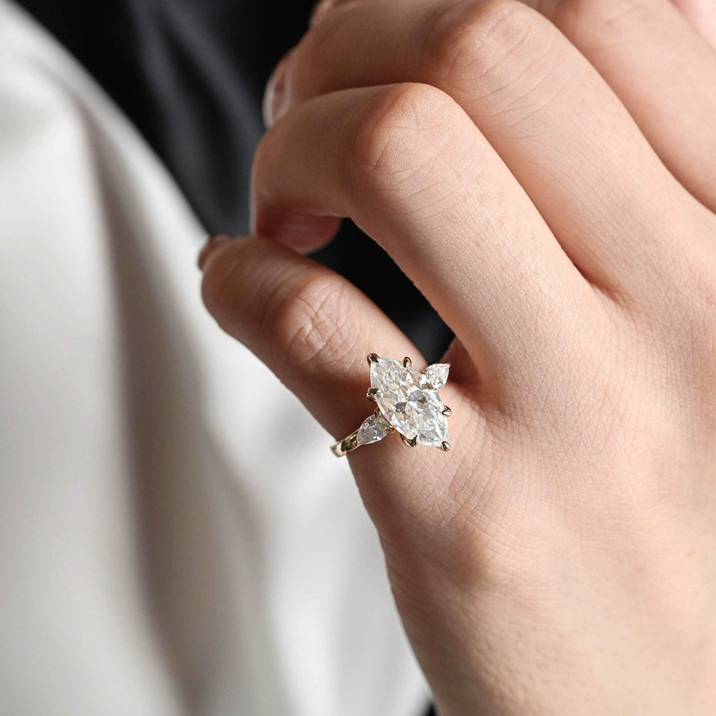 Marquise Cut Lab Grown Diamond Three Stone Engagement Ring