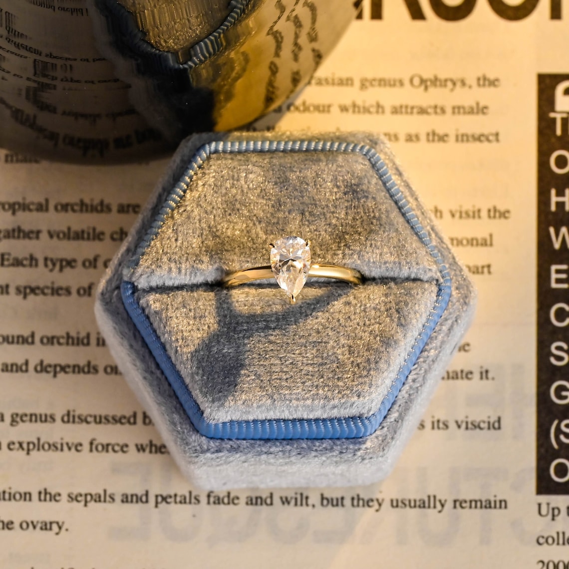 Pear Cut Lab Grown Diamond Solitaire Engagement Ring – 10K/14K/18K Gold & Platinum – 1.0–3.5 CT