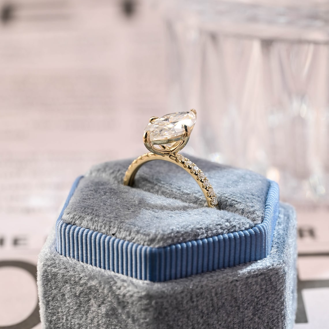 1.0 - 3.50 CT Marquise Cut Lab Grown Diamond Pavé Engagement Ring