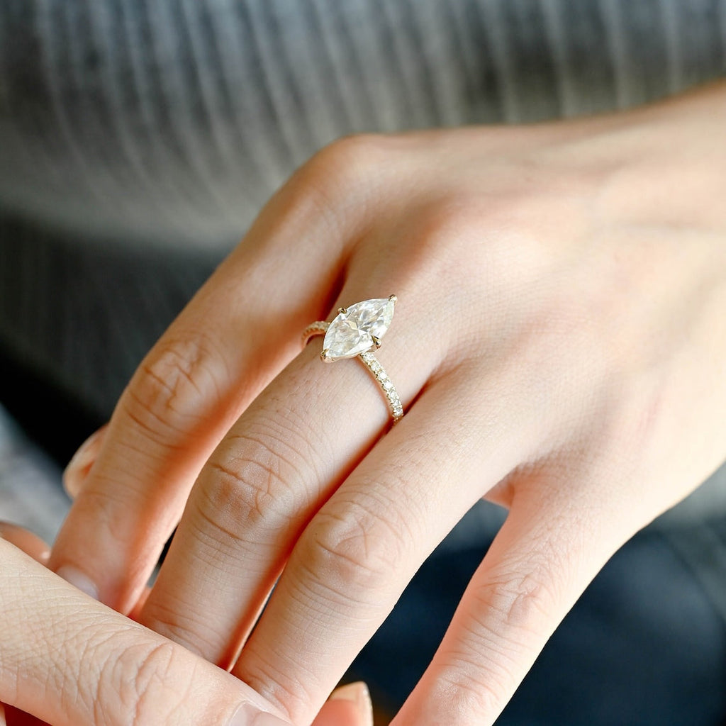 Marquise Cut Lab Grown Diamond Pavé Engagement Ring
