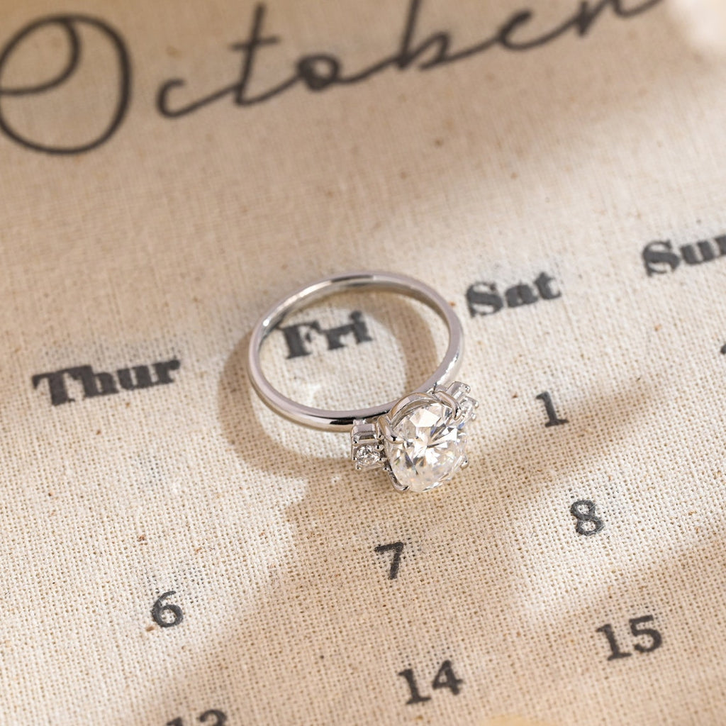 1.0 - 3.50 CT Cluster Oval Lab Grown Diamond Engagement Ring