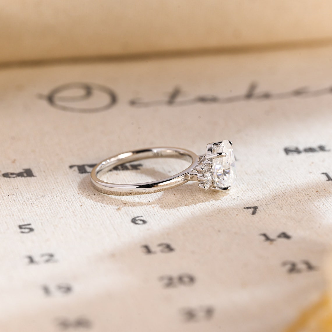 1.0 - 3.50 CT Cluster Oval Lab Grown Diamond Engagement Ring