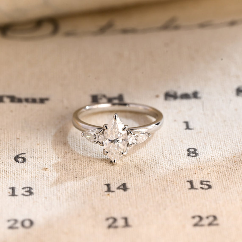 1.0 - 3.50 CT Marquise Cut Lab Grown Diamond Three Stone Engagement Ring