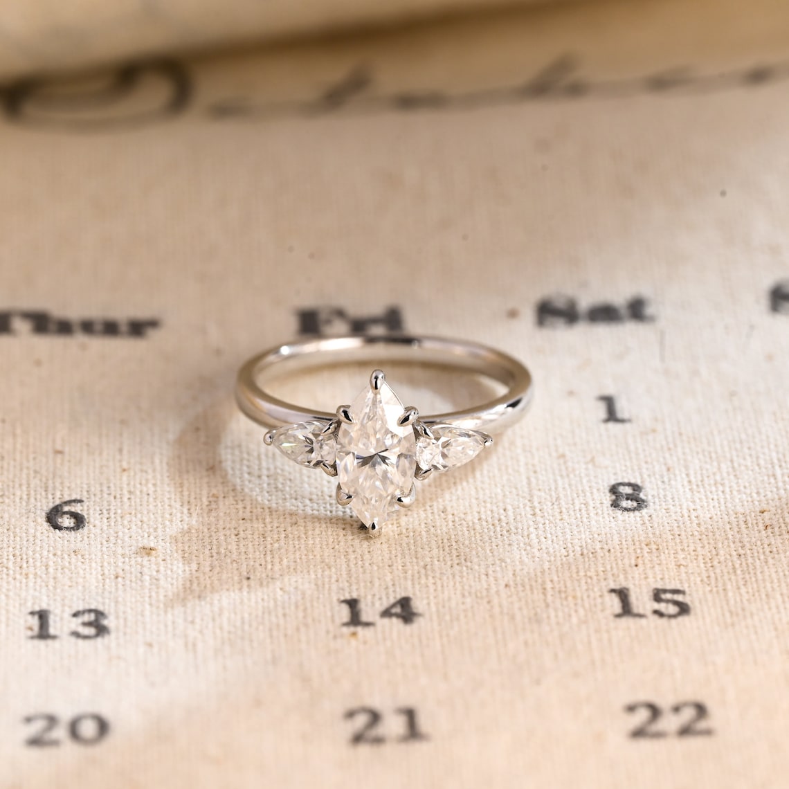 1.0 - 3.50 CT Marquise Cut Lab Grown Diamond Three Stone Engagement Ring