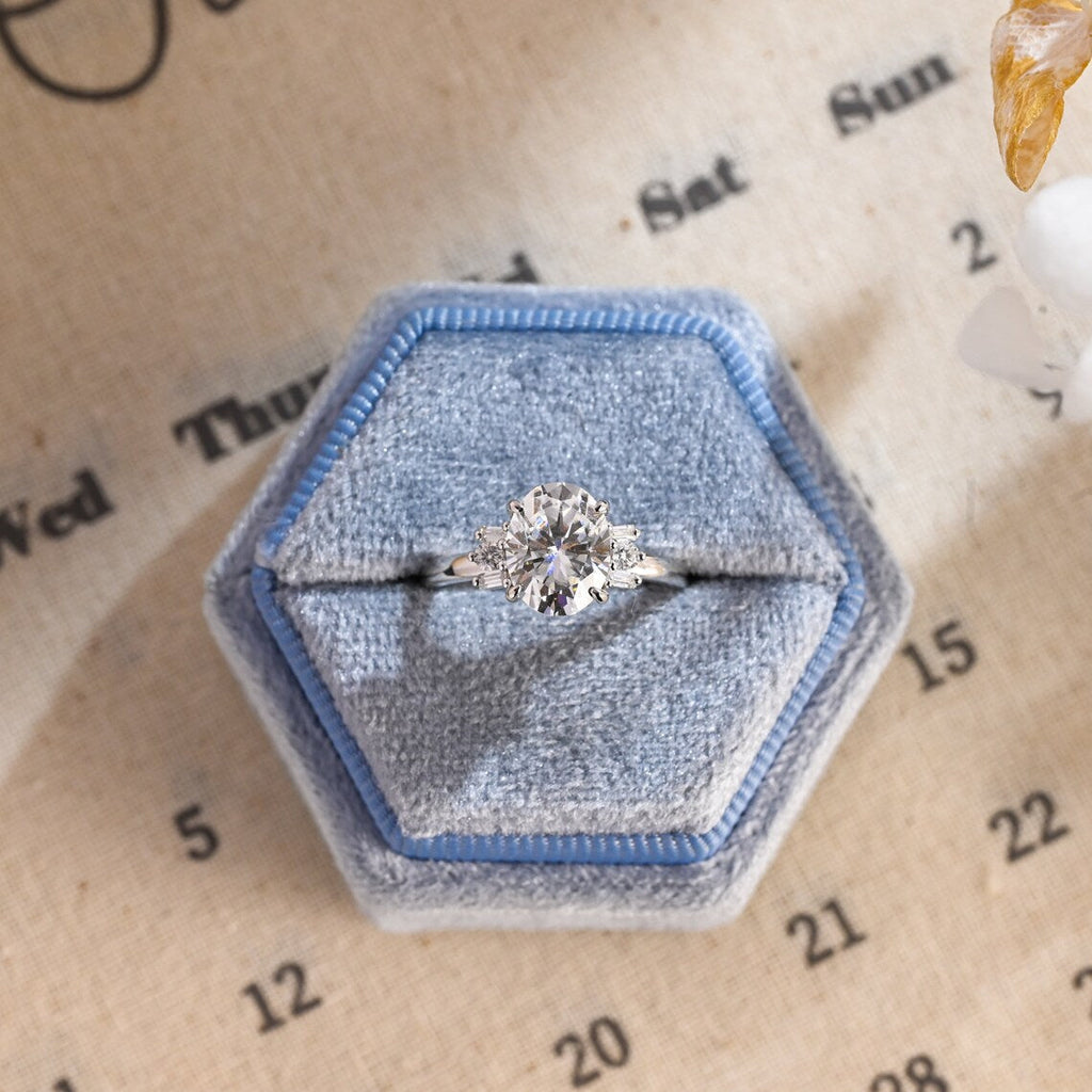 1.0 - 3.50 CT Cluster Oval Lab Grown Diamond Engagement Ring