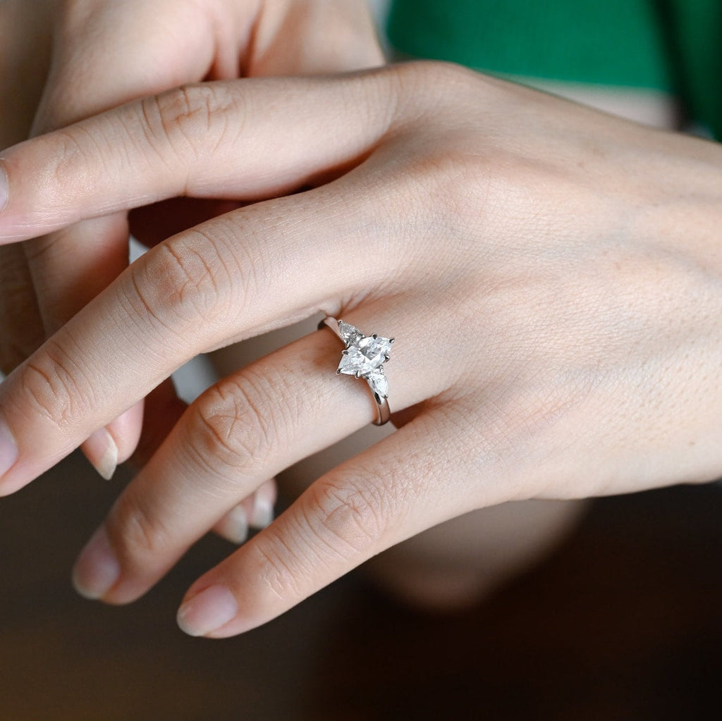 1.0 - 3.50 CT Marquise Cut Lab Grown Diamond Three Stone Engagement Ring