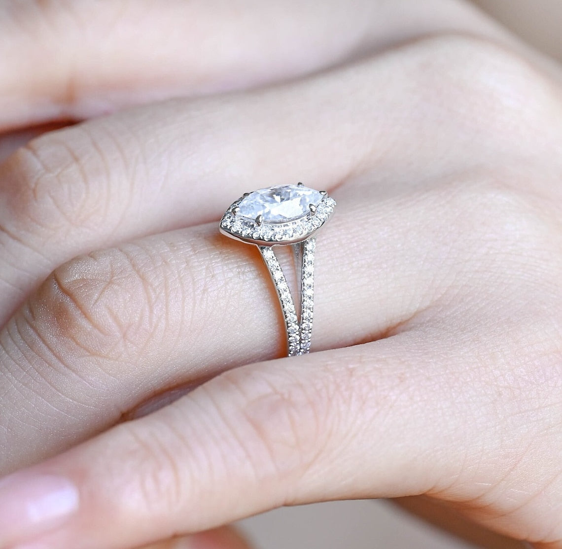 1.0 - 3.50 CT Marquise Lab Grown Diamond Split Shank Setting Engagement Ring