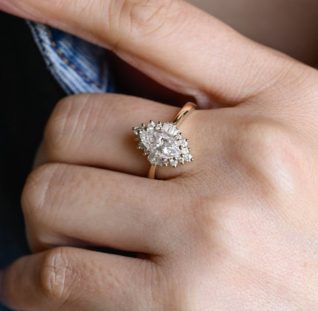 Marquise Cut Lab Grown Diamond Halo Engagement Ring