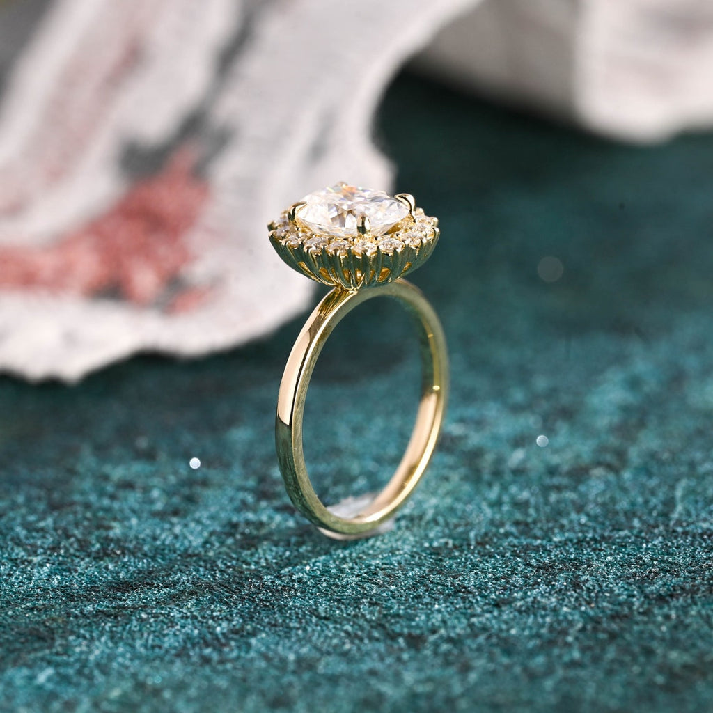 1.0 - 3.50 CT Oval Cut Lab Grown Diamond Halo Engagement Ring