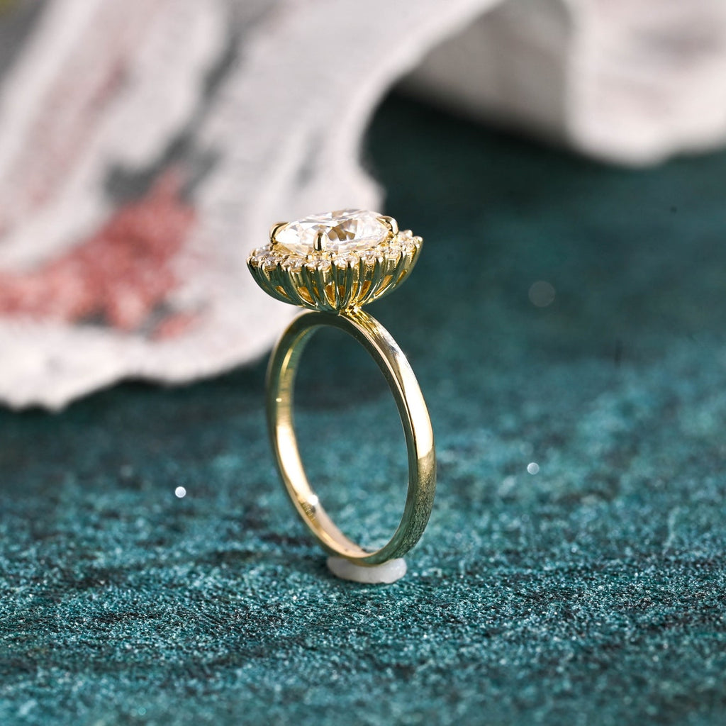 1.0 - 3.50 CT Oval Cut Lab Grown Diamond Halo Engagement Ring
