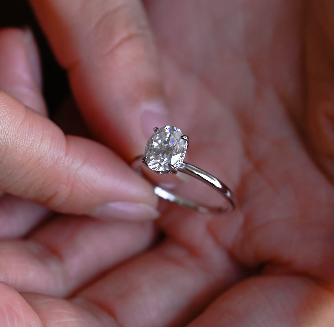Hidden Halo Oval Lab Grown Diamond Engagement Ring