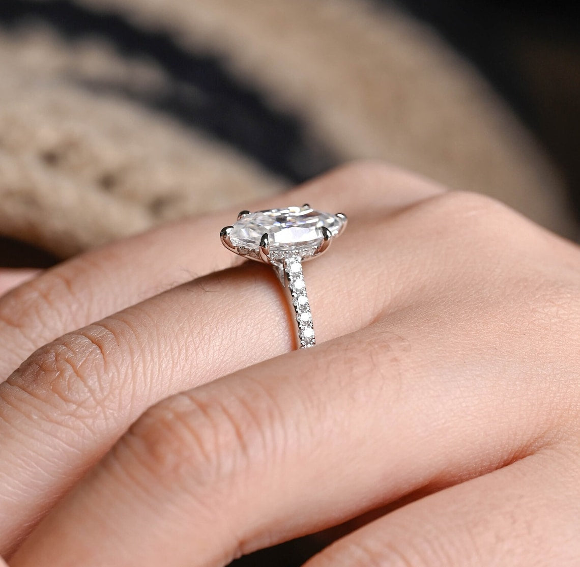 1.0 - 3.50 CT Hidden Halo Marquise Lab Grown Diamond Engagement Ring
