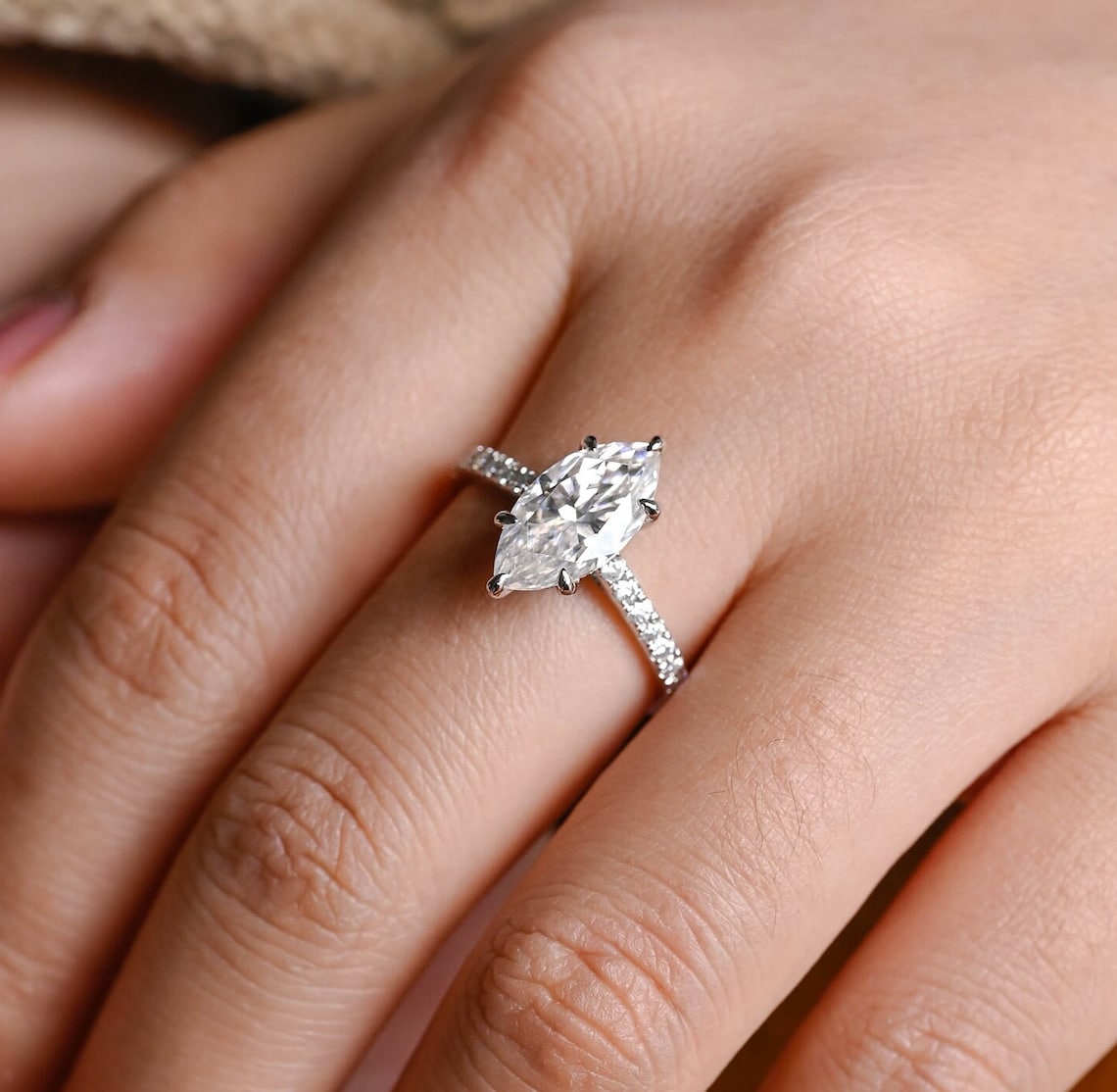 Hidden Halo Marquise Lab Grown Diamond Engagement Ring