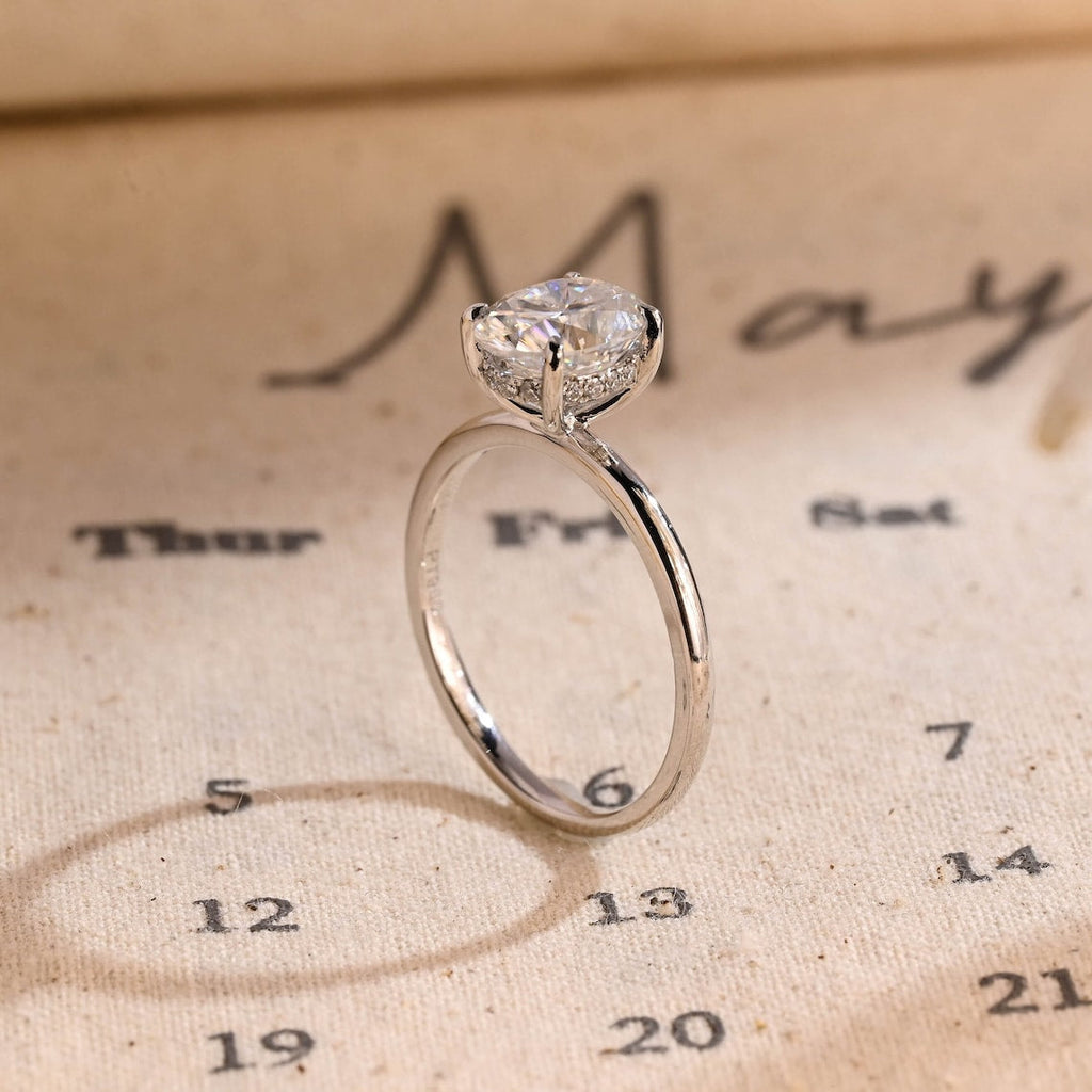 1.0 - 3.50 CT Hidden Halo Oval Lab Grown Diamond Engagement Ring