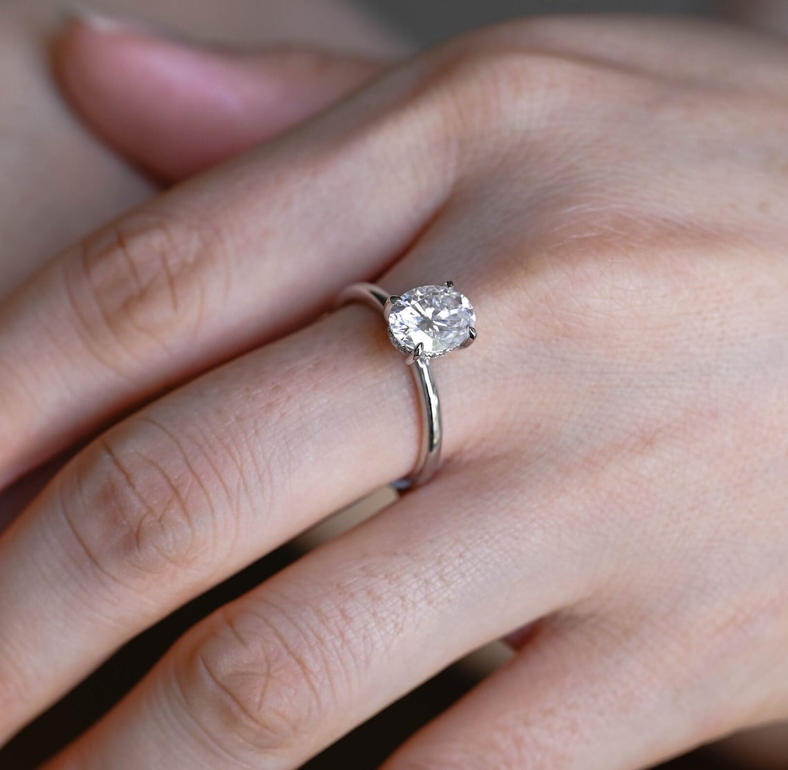 1.0 - 3.50 CT Hidden Halo Oval Lab Grown Diamond Engagement Ring
