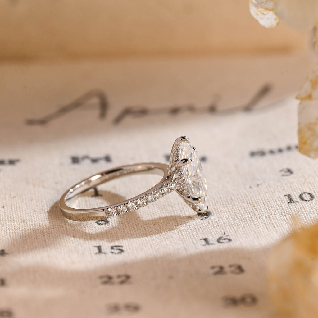 1.0 - 3.50 CT Hidden Halo Marquise Lab Grown Diamond Engagement Ring