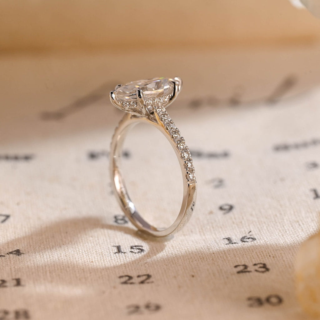 1.0 - 3.50 CT Hidden Halo Marquise Lab Grown Diamond Engagement Ring