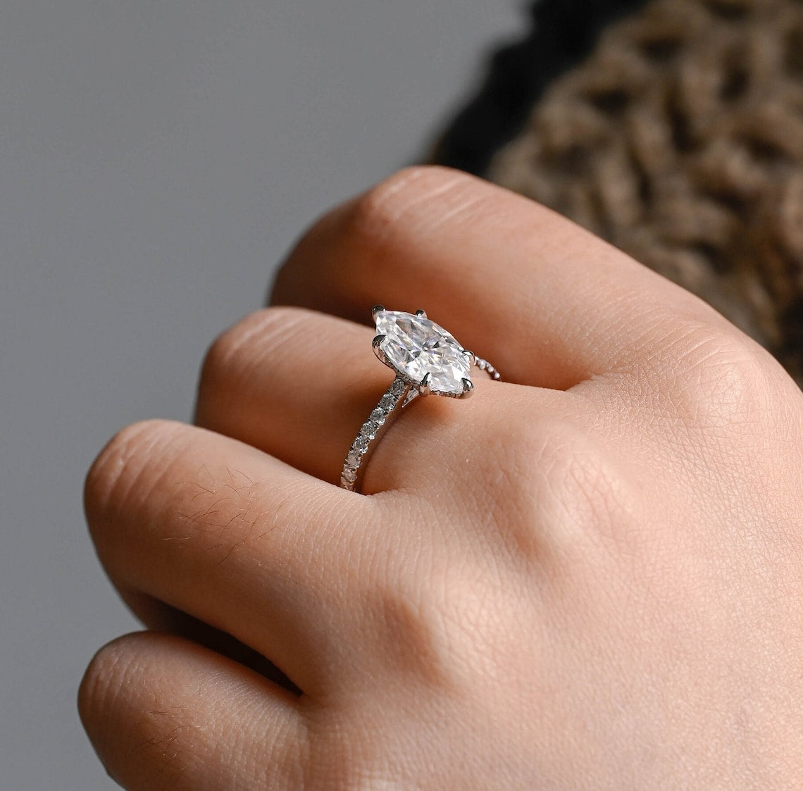 1.0 - 3.50 CT Hidden Halo Marquise Lab Grown Diamond Engagement Ring