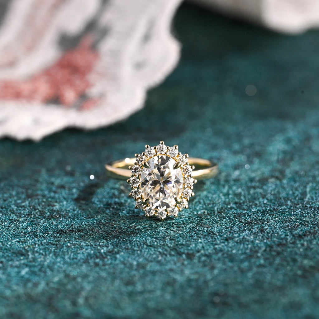 1.0 - 3.50 CT Oval Cut Lab Grown Diamond Halo Engagement Ring
