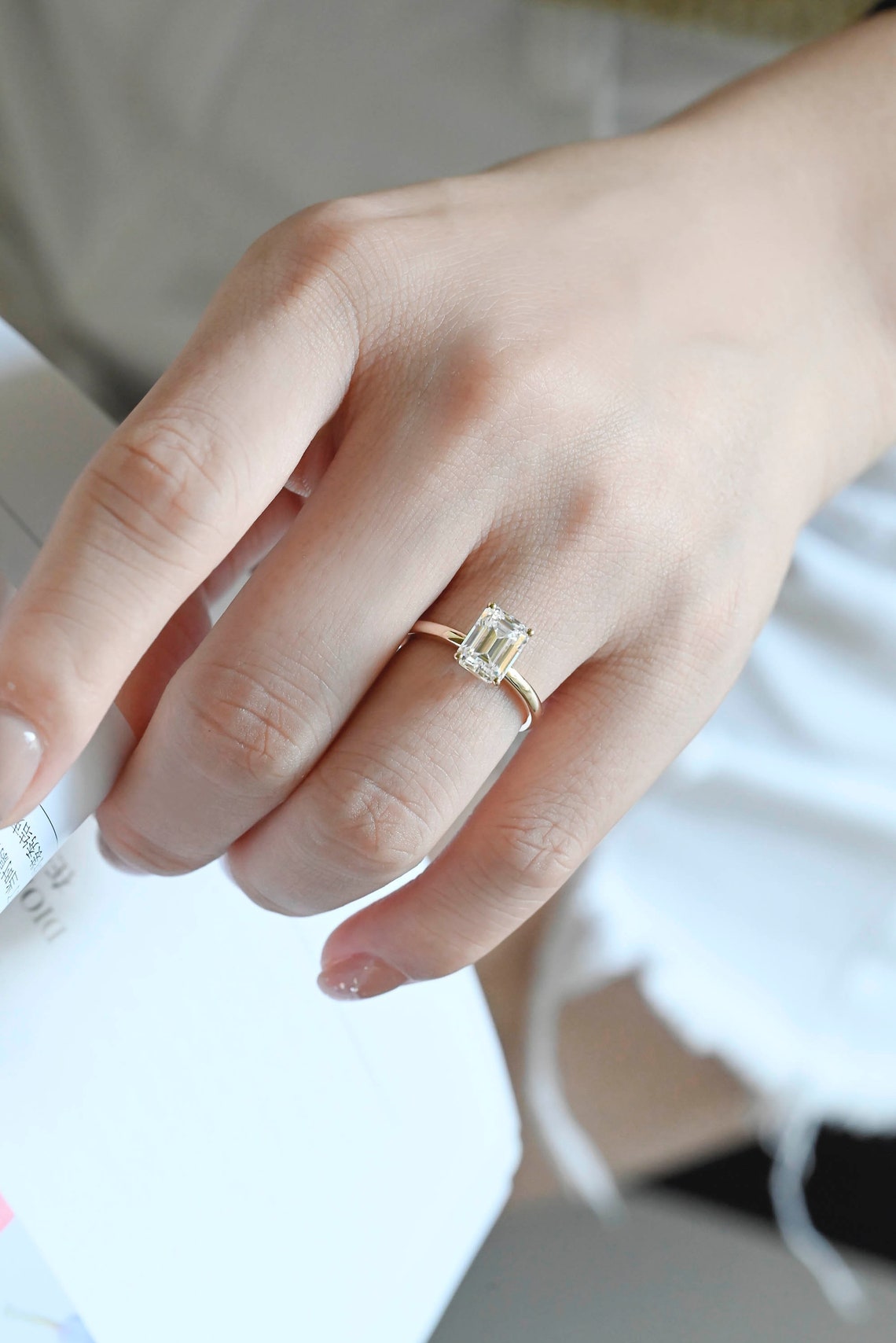 Elegant Emerald Lab Grown Diamond Solitaire Engagement Ring