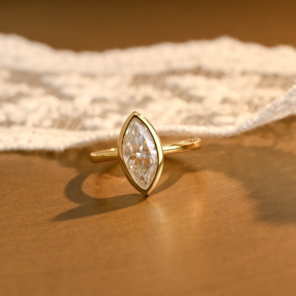 Elegant Marquise Lab Grown Diamond Bezel Solitaire Engagement Ring – 1.0 - 3.50 CT
