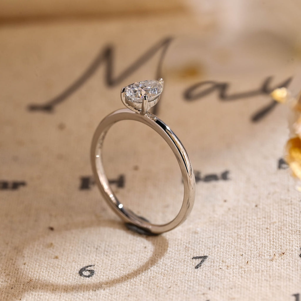 Pear Cut Lab Grown Diamond Solitaire Engagement Ring – 10K/14K/18K Gold & Platinum – 1.0–3.5 CT